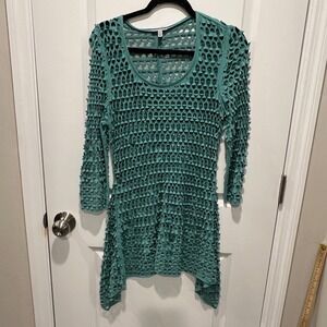 Linea Domani Teal Cutout Long Sleeve Tunic Top M M